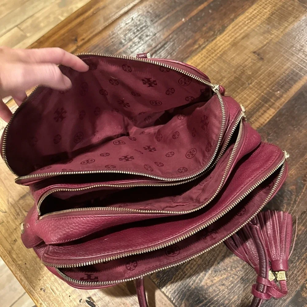 Tory‎ Burch Leather Thea Triple-Zip Satchel Bag Ox Blood Burgundy
